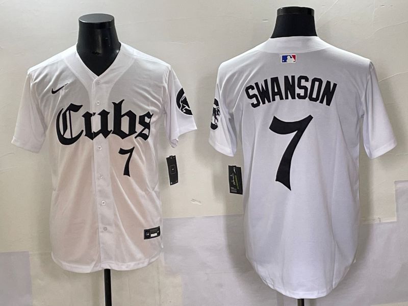 Men 2025 Chicago Cubs #7 Swanson White Five generations Joint Name Nike MLB Jersey style 7->chicago cubs->MLB Jersey